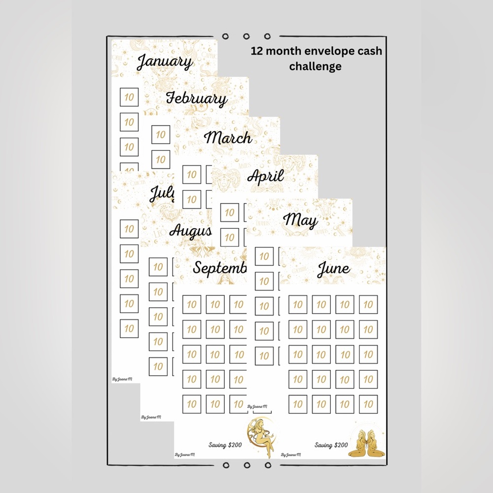12 Month Laminated Budget Cards